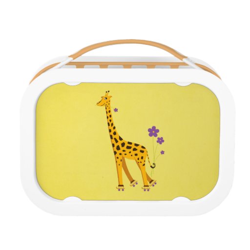 Yellow Funny Cartoon Giraffe Roller Skating Lunch Box | Zazzle