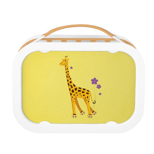 Yellow Funny Cartoon Giraffe Roller Skating Lunch Box (Front)