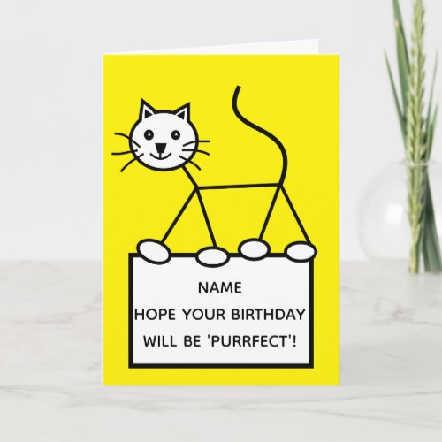 Yellow Funny Cool Cat Cartoon Birthday Card