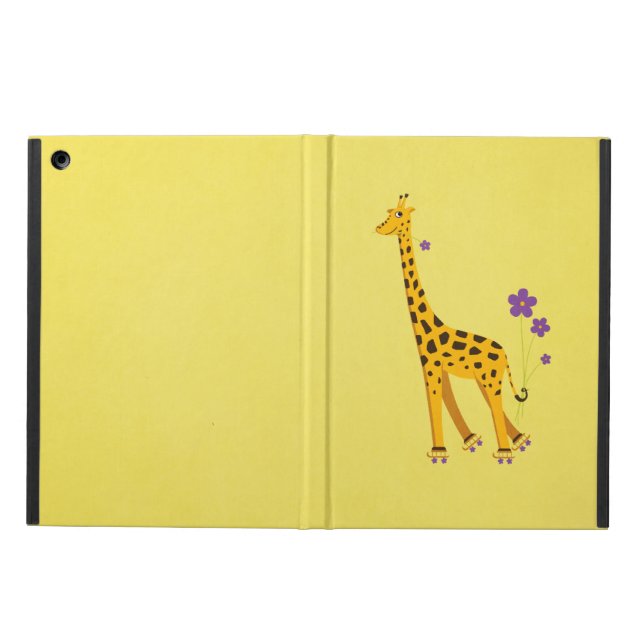 Yellow Funny Giraffe Roller Skating Folio Cover For iPad Air (Outside)