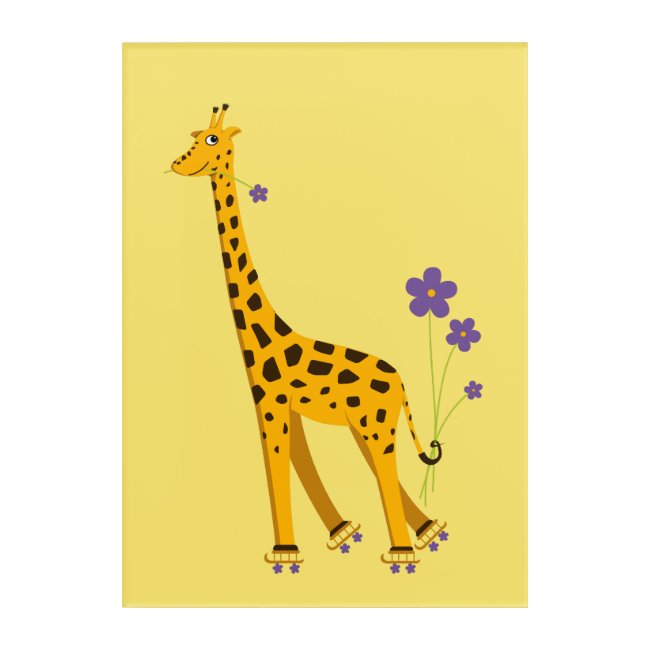 Yellow Funny Roller Skating Giraffe