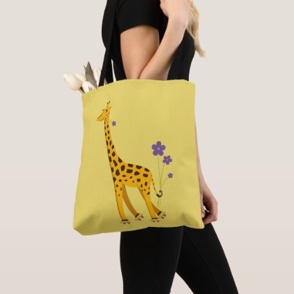 Yellow Funny Roller Skating Giraffe Tote Bag