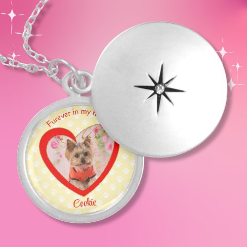 Yellow Furever In My Heart Paw Print Pet Photo Locket Necklace