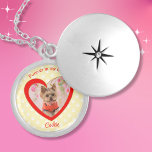 Yellow Furever In My Heart Paw Print Pet Photo Locket Necklace<br><div class="desc">This Furever In My Heart memorial keepsake features a red textured heart outlined in faux glitter on a pastel yellow paw print background. Perfect for cat or dog lovers. Add your own photo and update the name. All text is customizable.</div>