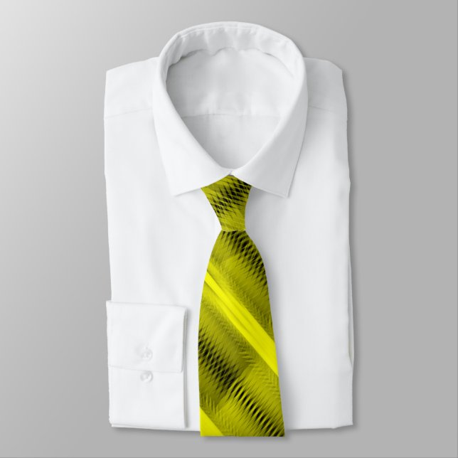 Yellow Futuristic Abstract Diagonal Pattern Art Neck Tie (Tied)
