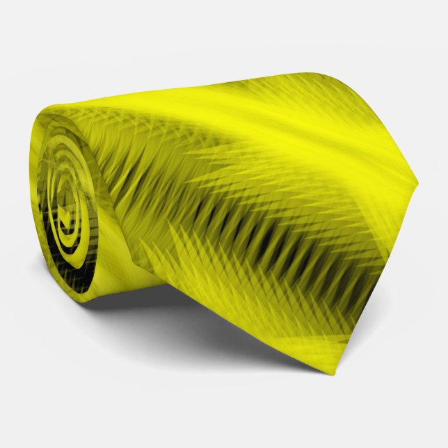 Yellow Futuristic Abstract Diagonal Pattern Art Neck Tie (Rolled)