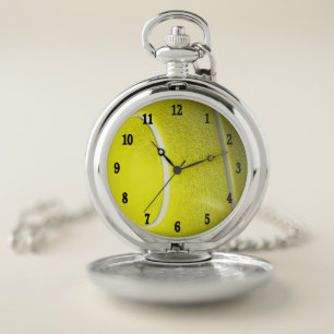 Yellow fuzzy look tennis ball Silver Black Numbers Pocket Watch