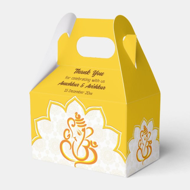 Yellow Ganesha with mandala background  Favor Box (Front Side)