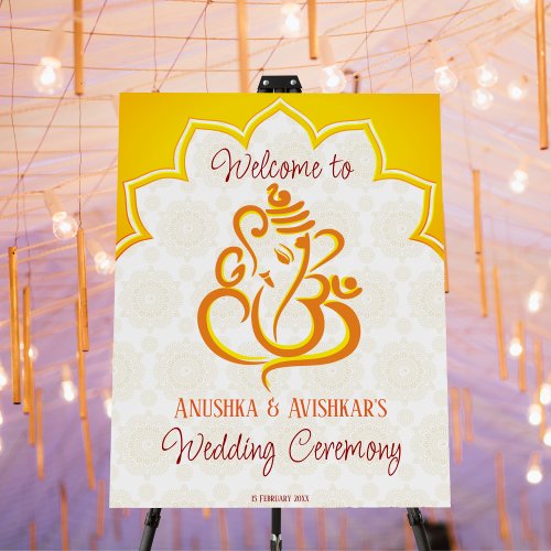 Yellow Ganesha with mandala background  Hindu Foam Board