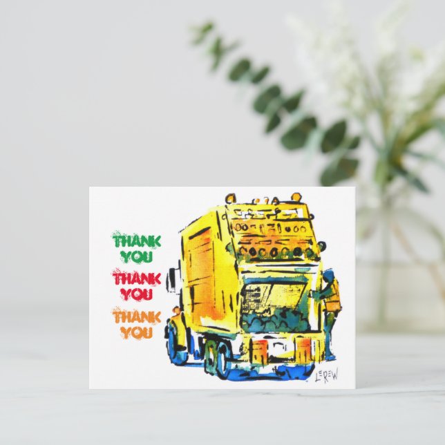 Yellow Garbage Truck #130704 Postcard (Standing Front)
