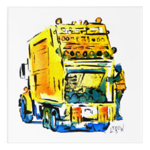 Yellow Garbage Truck / Artist Larry Lerew Acrylic Print