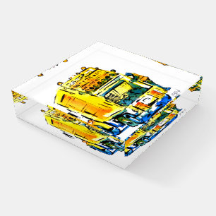 Yellow Garbage Truck / Artist Larry Lerew Paperweight