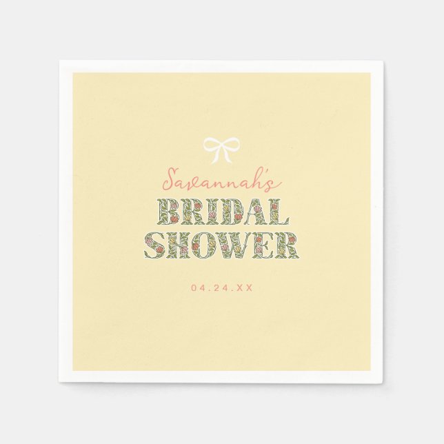Yellow Garden Floral Bridal Shower Napkins (Front)
