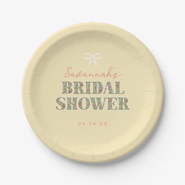 Yellow Garden Floral Bridal Shower Paper Plates (Front)