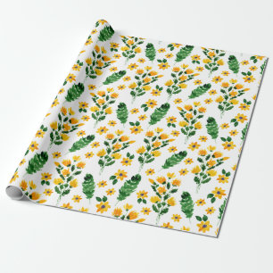 Yellow Garden Flower Watercolor Pattern Wrapping Paper
