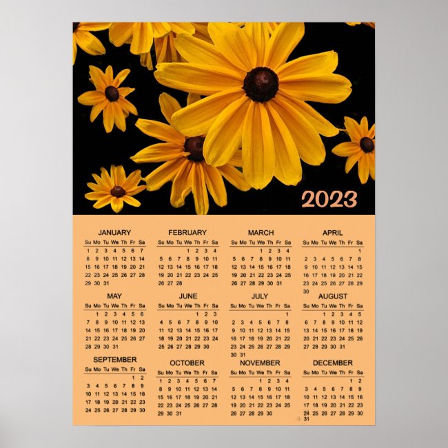 Yellow Garden Flowers 2023 Floral Calendar Poster