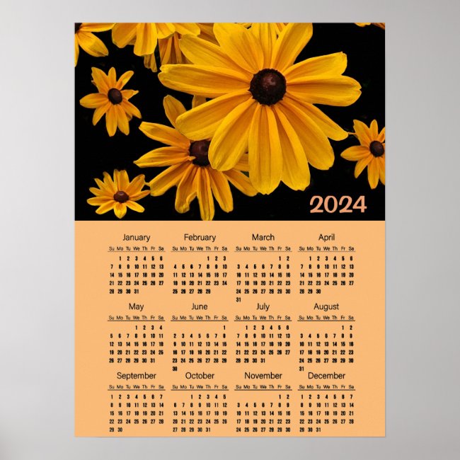 Yellow Garden Flowers 2024 Floral Calendar Poster