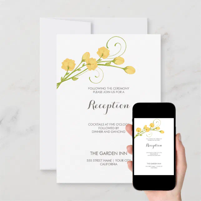 Yellow Garden Roses - Reception Card | Zazzle