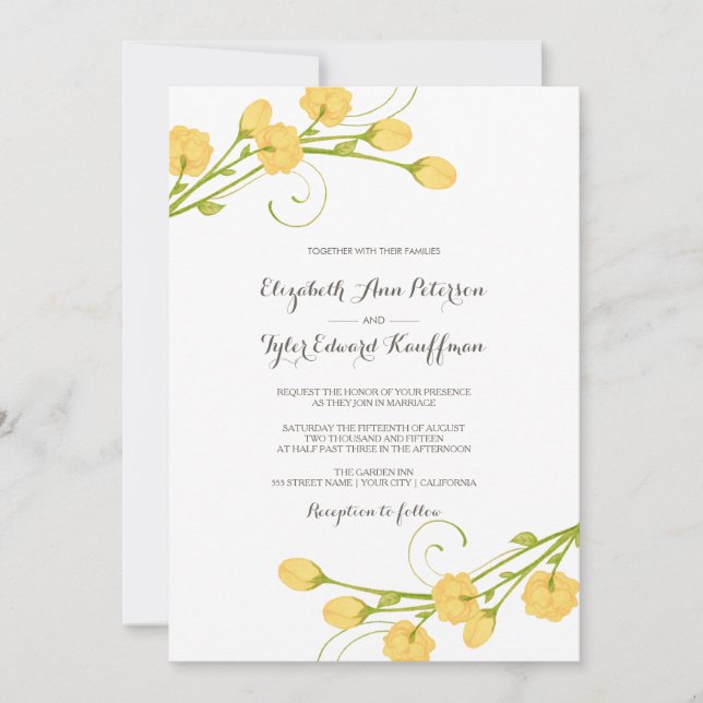 Yellow Garden Roses - Wedding Invitation (Front)
