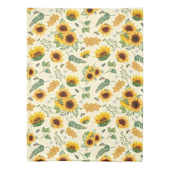 Yellow Garden Sunflowers Honey Bees Duvet Cover (Back)