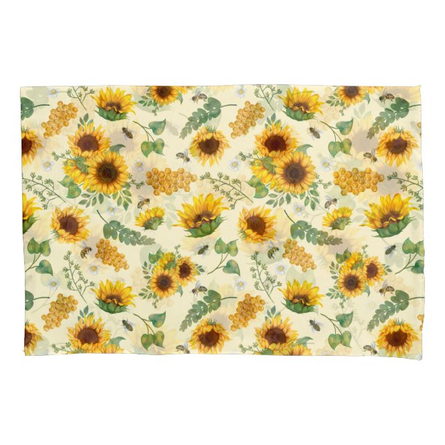 Yellow Garden Sunflowers Honey Bees PillowCase  (Front)