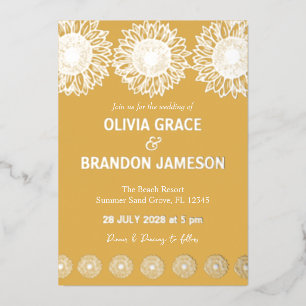 Yellow Garden Sunflowers Modern Floral Wedding Foil Invitation