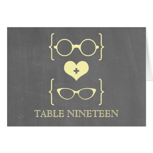 Yellow Geeky Glasses Chalkboard Table Number Card