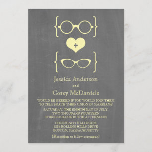 Yellow Geeky Glasses Chalkboard Wedding Invite