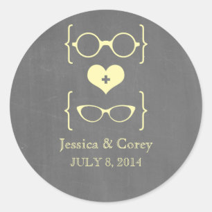 Yellow Geeky Glasses Chalkboard Wedding Stickers