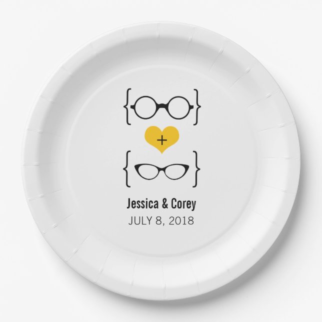 Yellow Geeky Glasses Paper Plates (Front)