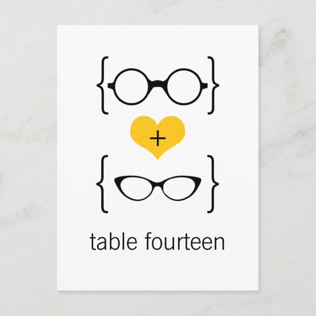 Yellow Geeky Glasses Table Number Postcard (Front)