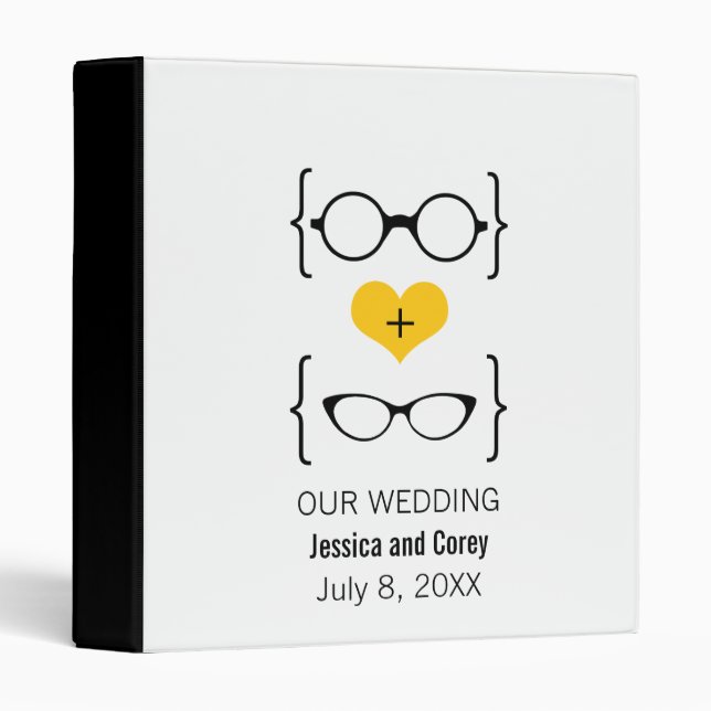 Yellow Geeky Glasses Wedding Binder (Front/Spine)