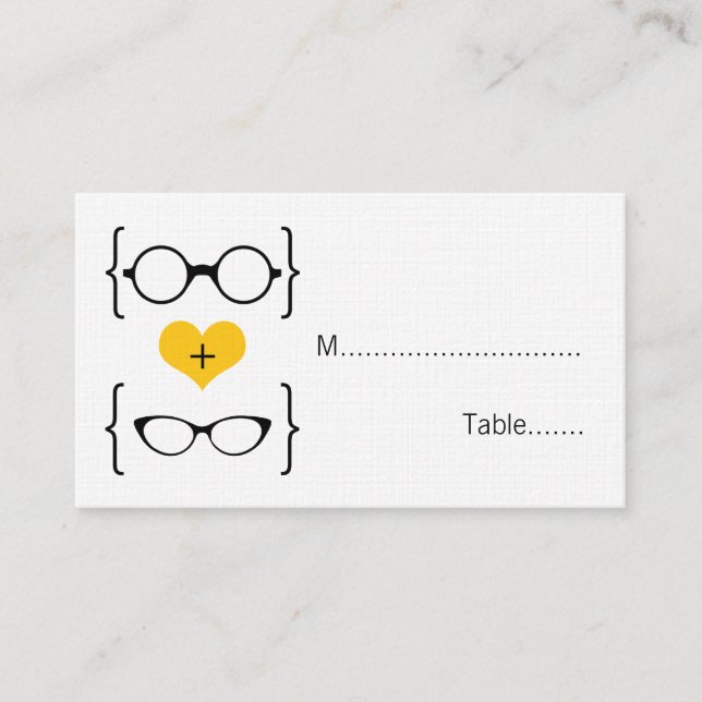 Yellow Geeky Glasses Wedding Place Cards (Front)