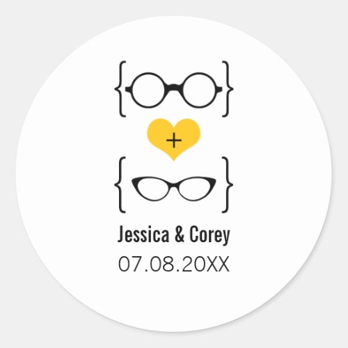 Yellow Geeky Glasses Wedding Stickers