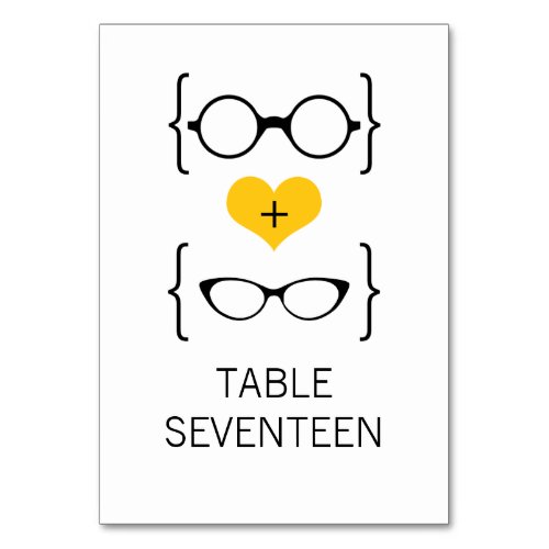 Yellow Geeky Glasses Wedding Table Card