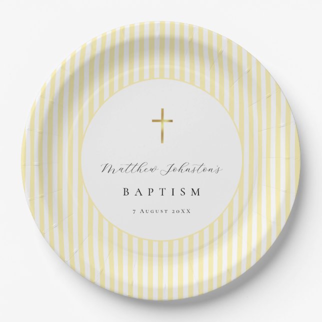 Yellow Gender Neutral Baptism Paper  Plates (Front)