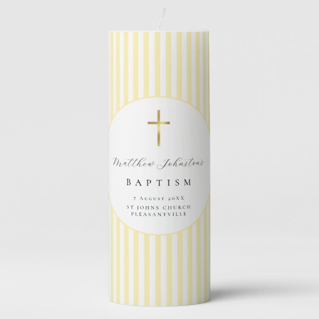 Yellow Gender Neutral Baptism  Pillar Candle (Front)