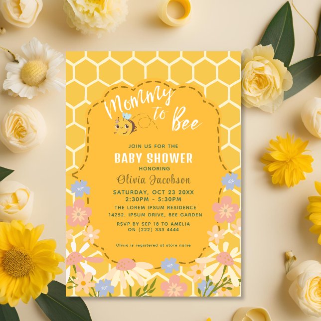 Yellow gender neutral Mommy to Bee baby Shower Invitation (Creator Uploaded)