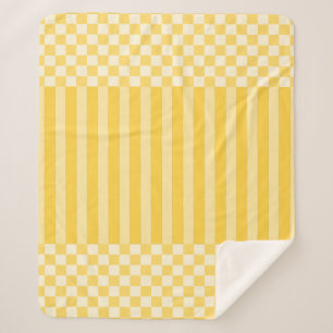 Yellow Geometric Checkers & Stripes Sherpa Blanket