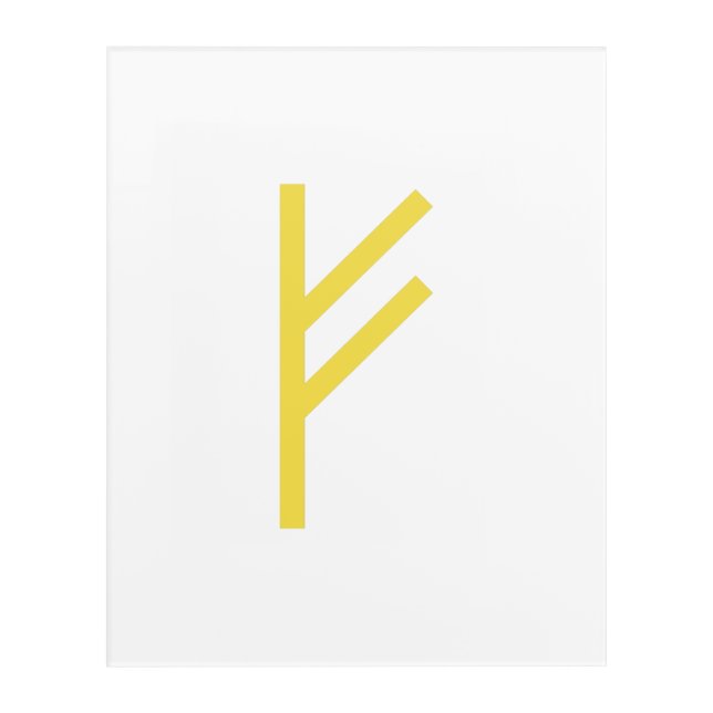 Yellow Geometric Fehu (Prosperity) Viking Rune Acrylic Print (Front)