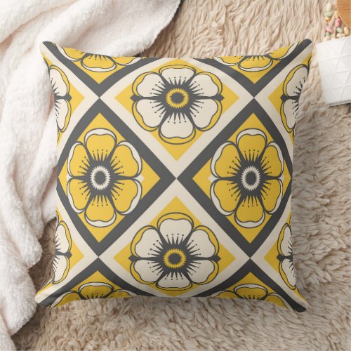 Yellow Geometric Floral  Throw Pillow