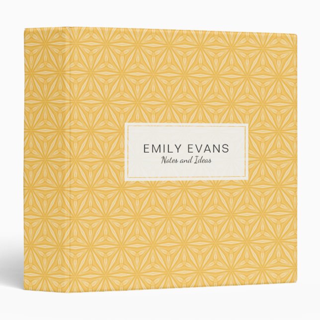 Yellow Geometric Flower Pattern 3 Ring Binder (Front/Spine)