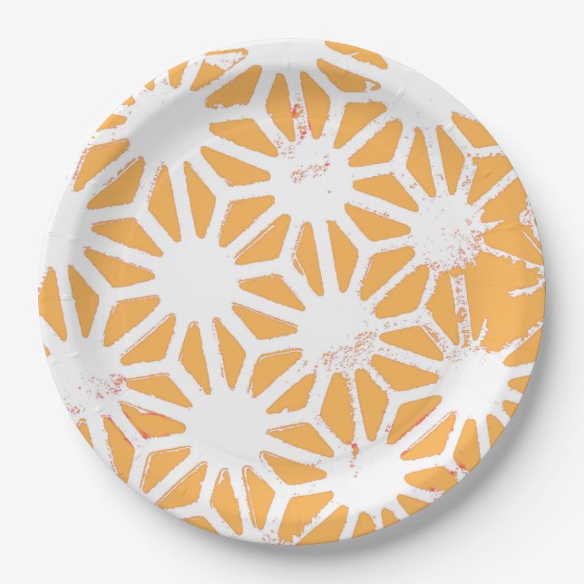 Yellow geometric pattern paper plates (Front)