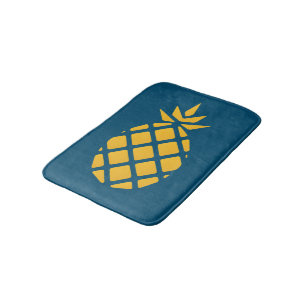 Yellow Geometric Pineapple on Dark Blue Bath Mat