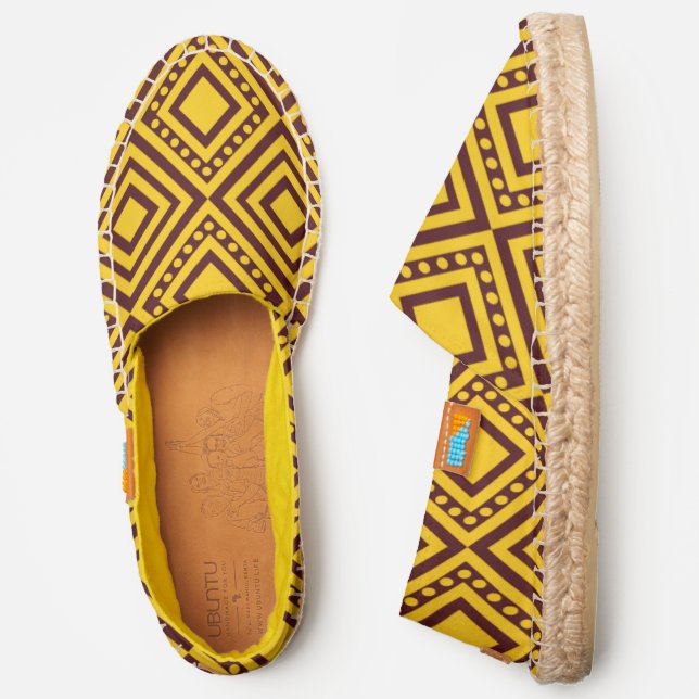 Yellow Geometric Square Pattern African Motif Espadrilles (Side)