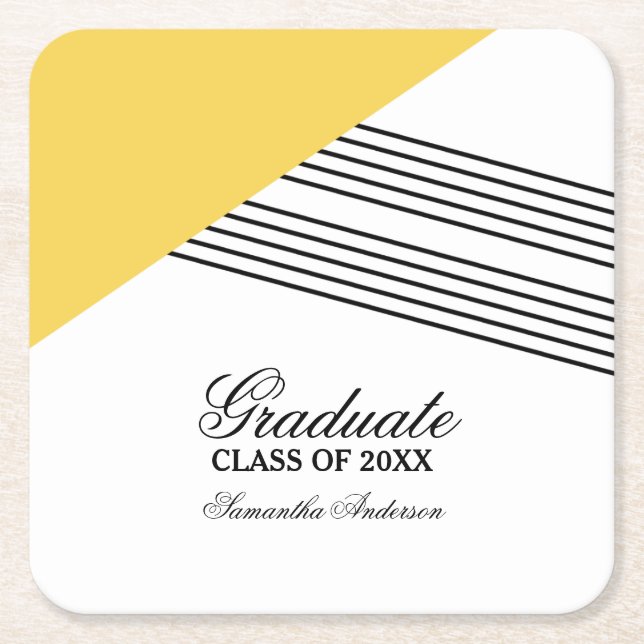 Yellow Geometric Stripe Graduation Coasters (Front)