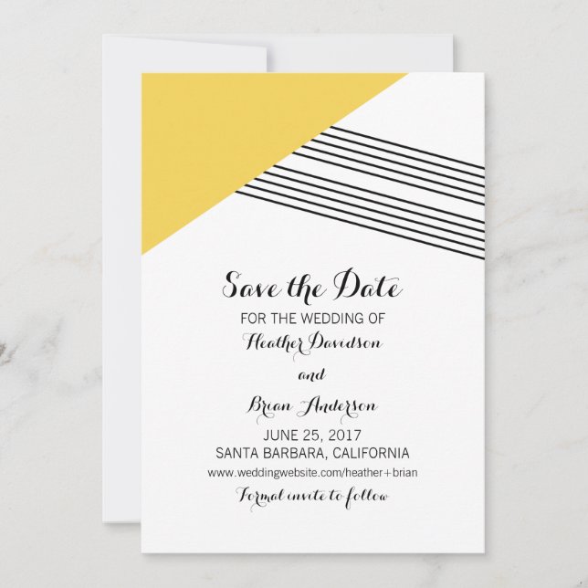 Yellow Geometric Stripe Save the Date Invite (Front)