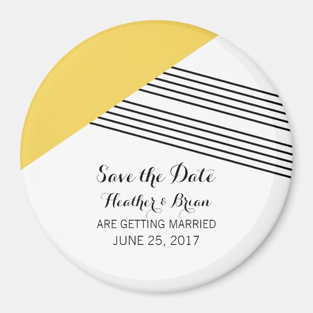 Yellow Geometric Stripe Save the Date Magnet (Front)