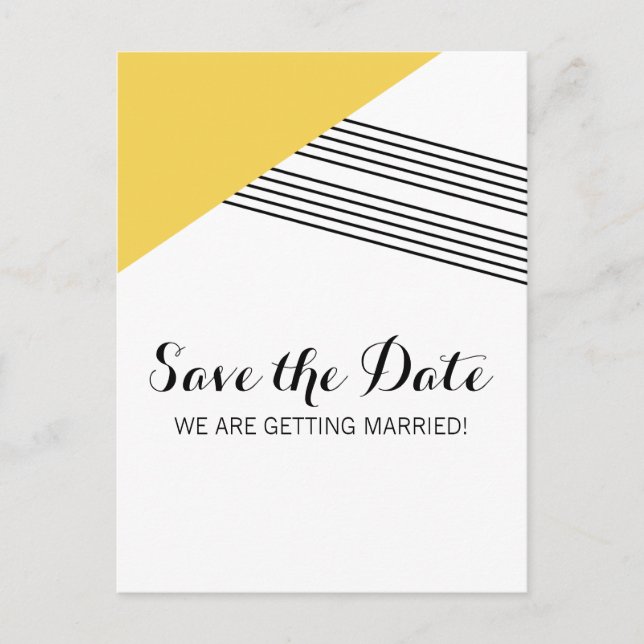 Yellow Geometric Stripe Save the Date Postcard (Front)