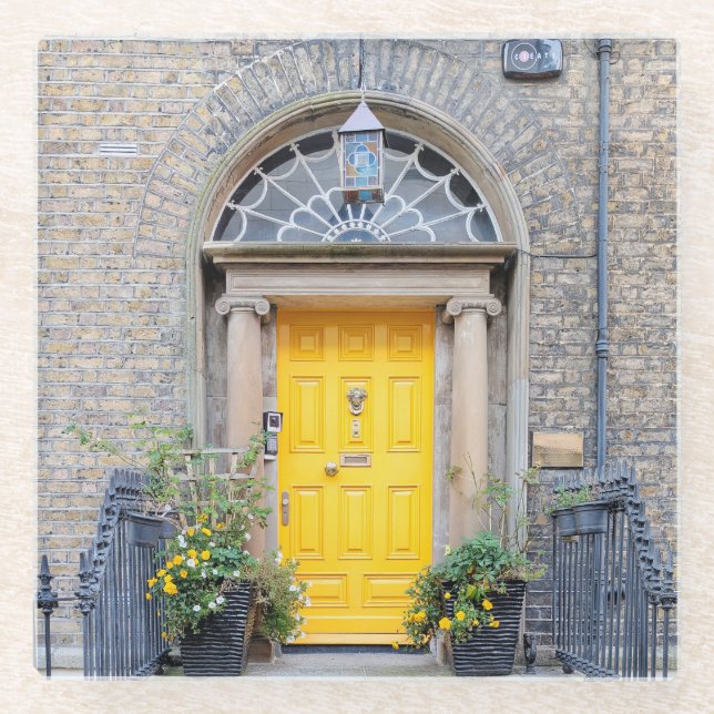 Yellow Georgian Door in Dublin Glass Coaster (Front)